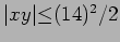 $\vert xy\vert{\leq}(14)^2/2$