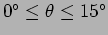 $0^\circ\leq\theta\leq15^\circ$